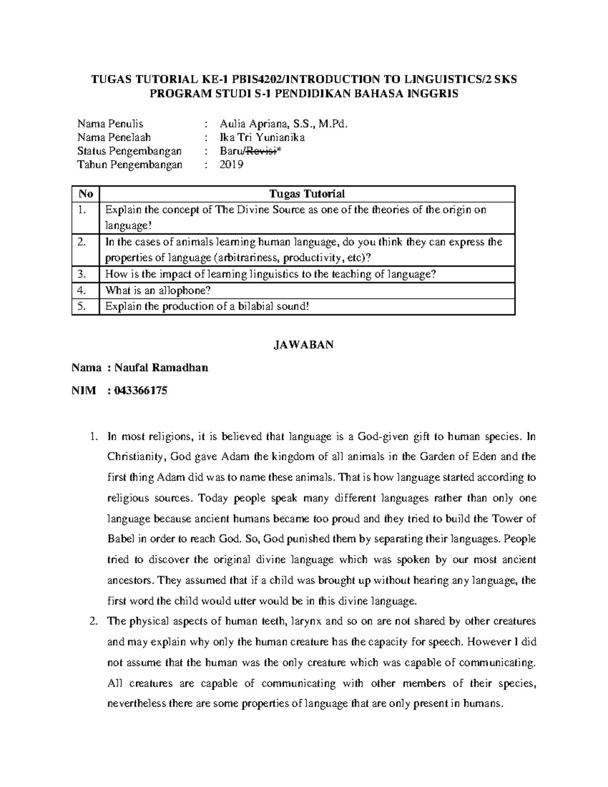 Tugas Tutorial 1 PBIS4202 Introduction TO Linguistics Pendidikan Bahasa ...