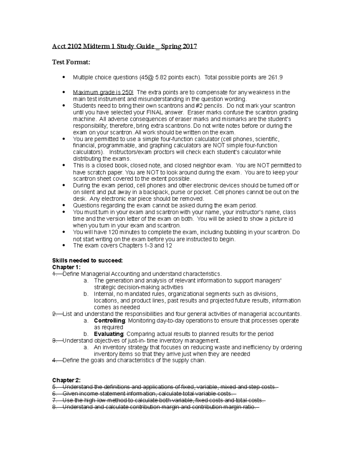 Study guide exam one - Acct 2102 Midterm 1 Study Guide _ Spring 2017 ...