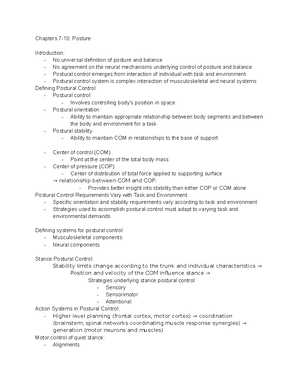 Neuromotor Control: Ch. 7 (postural Control), Ch. 13 + 14 (a Lifespan 