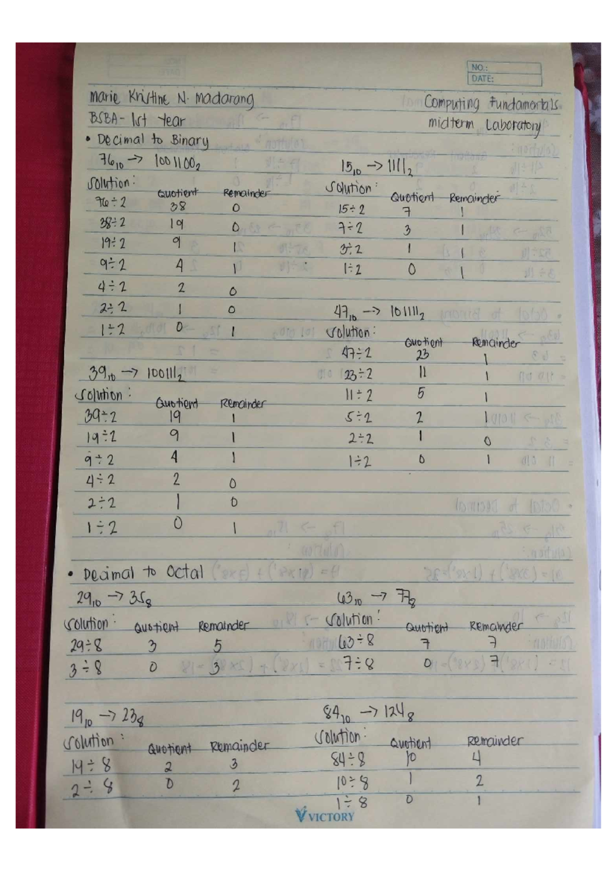 Midterm Laboratory - NO.: DATE: Marie Kristine N. Madarang Computing ...