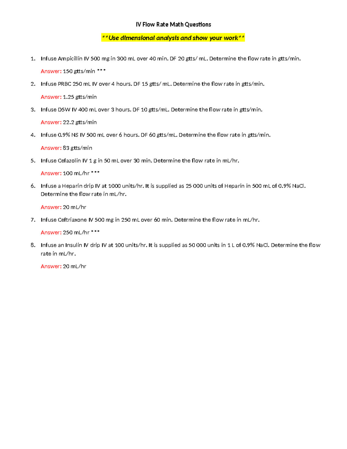 W1 IV Flow Rate Math Questions - NURS 2541 - IV Flow Rate Math ...