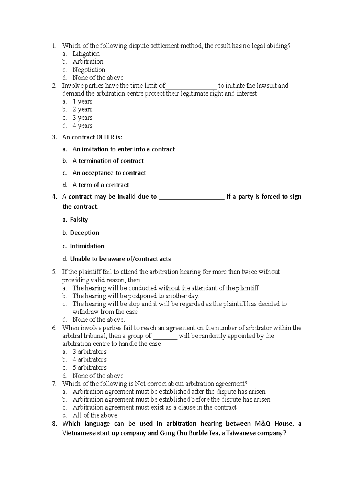 Blaw quiz 2 Dec 2022 bb - final quiz thay M.T.Kien - Which of the ...