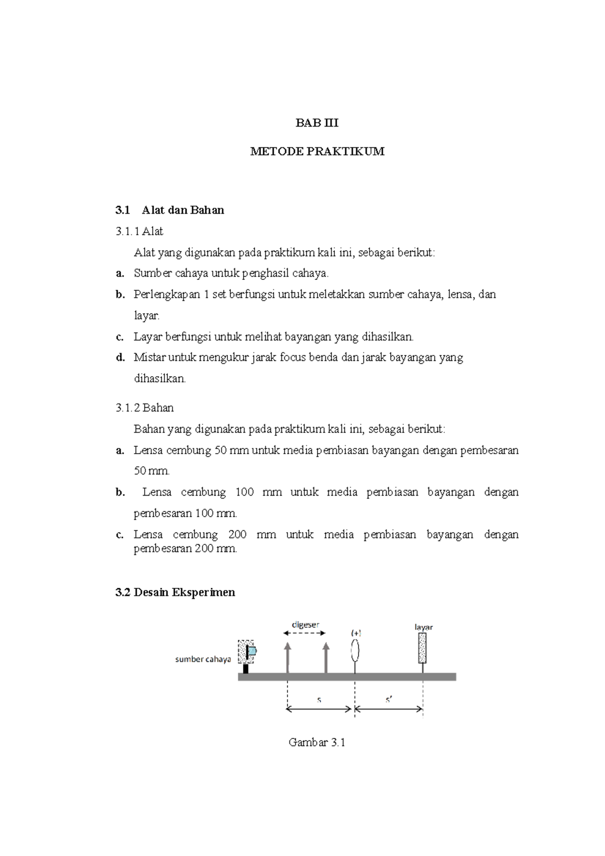 BAB 3 Fokuks Lensa - Bab 3 - BAB III METODE PRAKTIKUM 3 Alat Dan Bahan ...