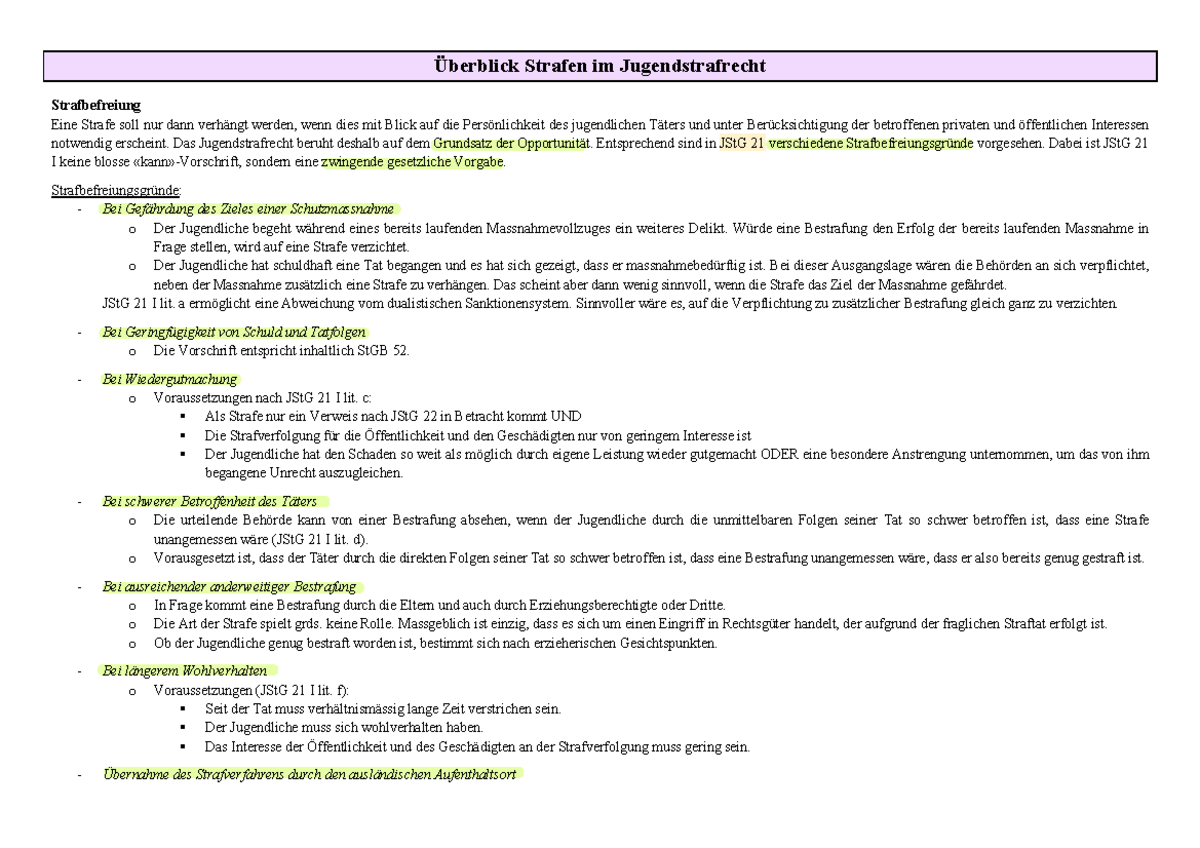 Überblick Strafen Jugendstrafrecht Sanktionenrecht - Überblick Strafen ...