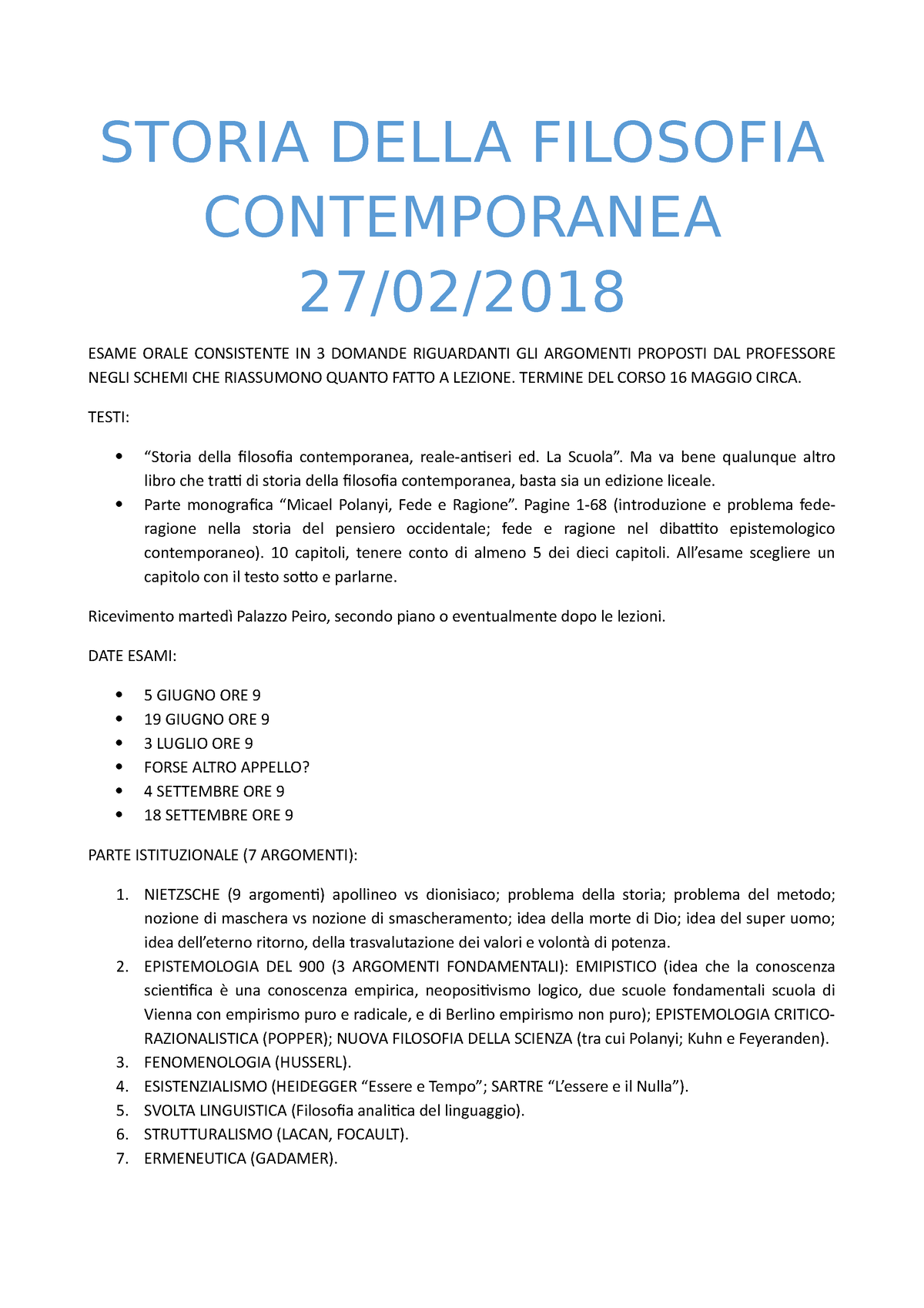 CORSO DI STORIA CONTEMPORANEA - 7° Lezione