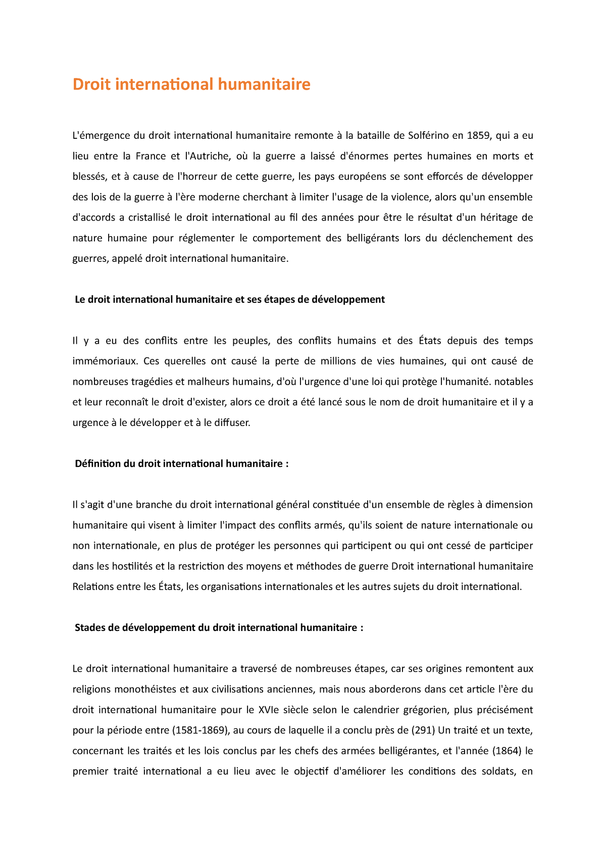 dissertation droit international humanitaire