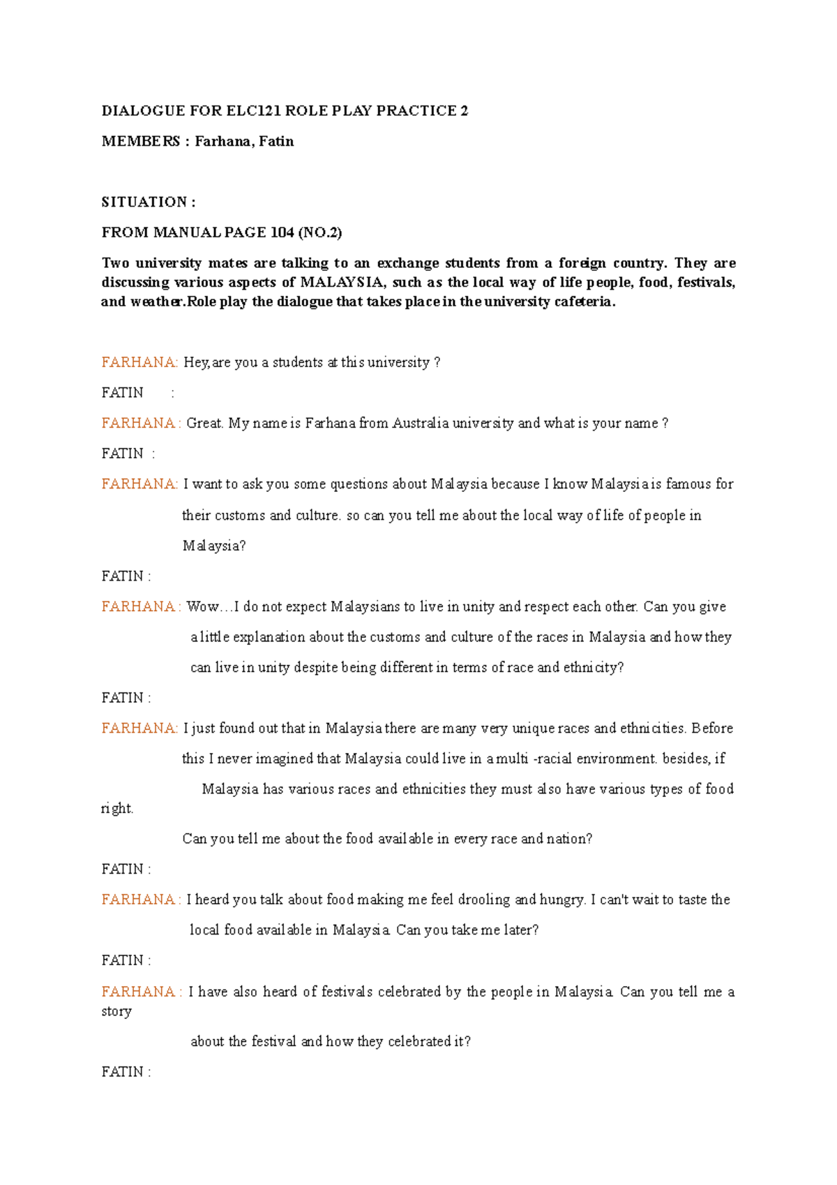 ELC121 ROLE PLAY Practice 2 (ONLY PRACTICE) - integrated language ...