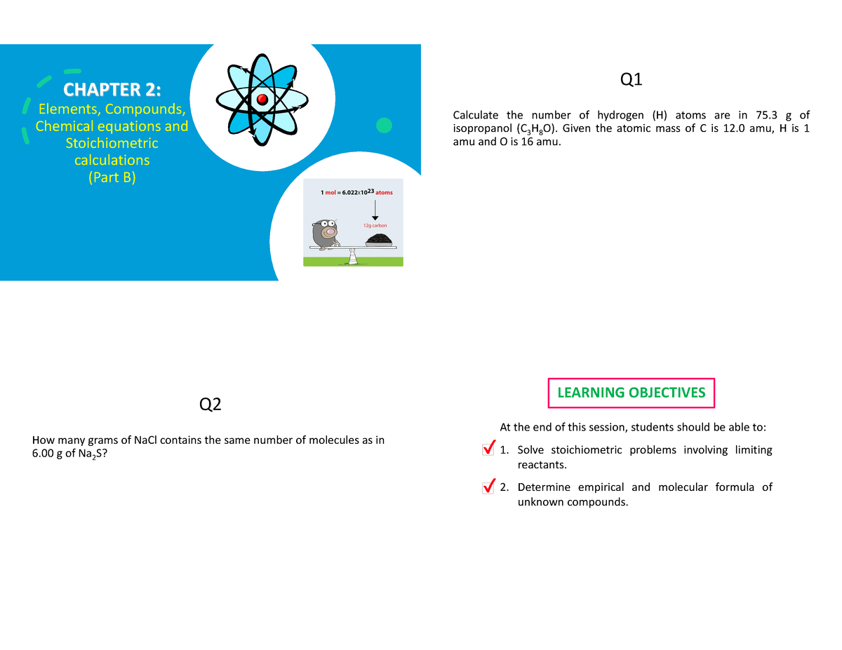 Chapter 2 Stoichiometry PART B - CHAPTER 2: Elements, Compounds ...