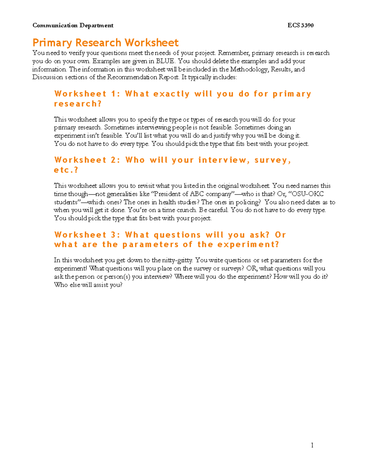 ECS 3390 Primary Research Worksheet - Primary Research Worksheet You ...