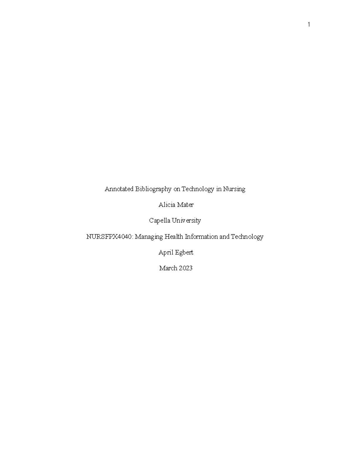 annotated bibliography on technology in nursing