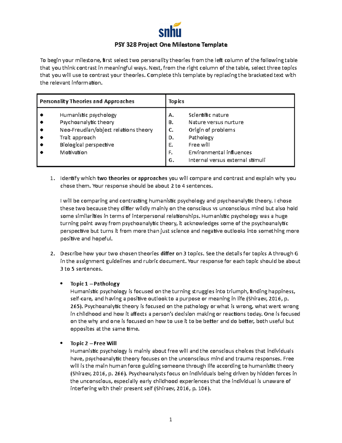 PSY 328 Project One Milestone Template - Next, From The Right Column Of ...