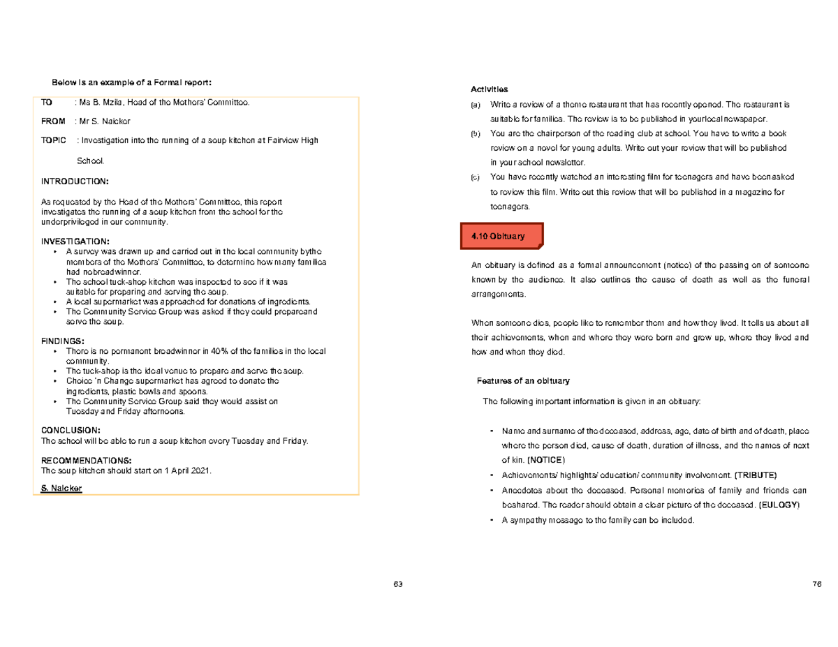 Eng - formats - Below is an example of a Formal report: TO : Ms B ...