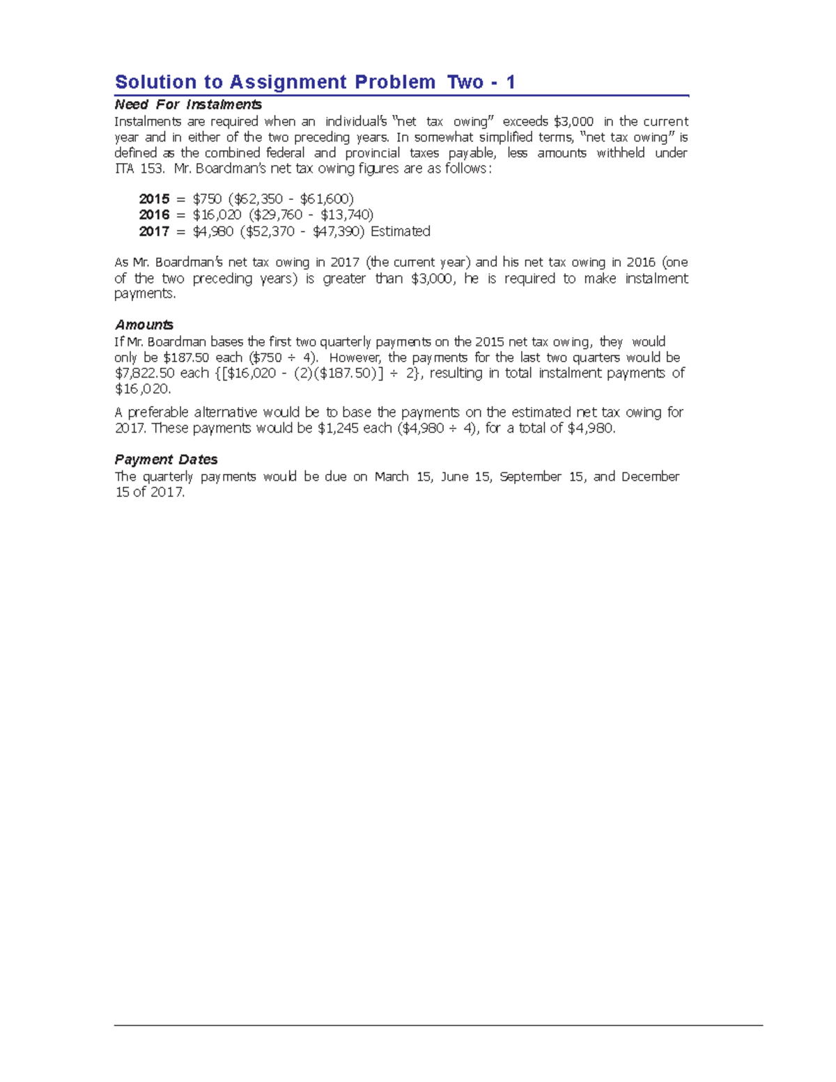 Solution to Assignment Problem Two - 1 2 3 4 - Need For Instalments ...