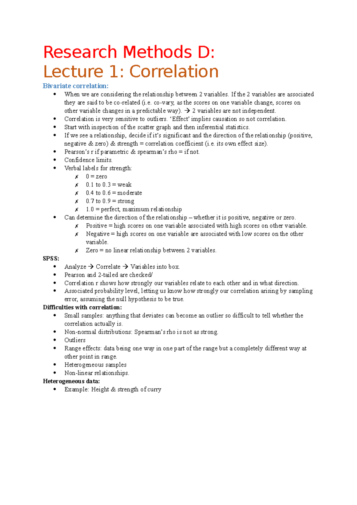 Research Methods D - Lecture notes 1-10 - Research Methods D: Lecture 1 ...