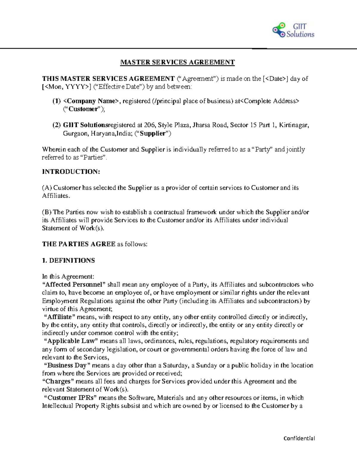 Master Services Agreement - MASTER SERVICES AGREEMENT THIS MASTER ...