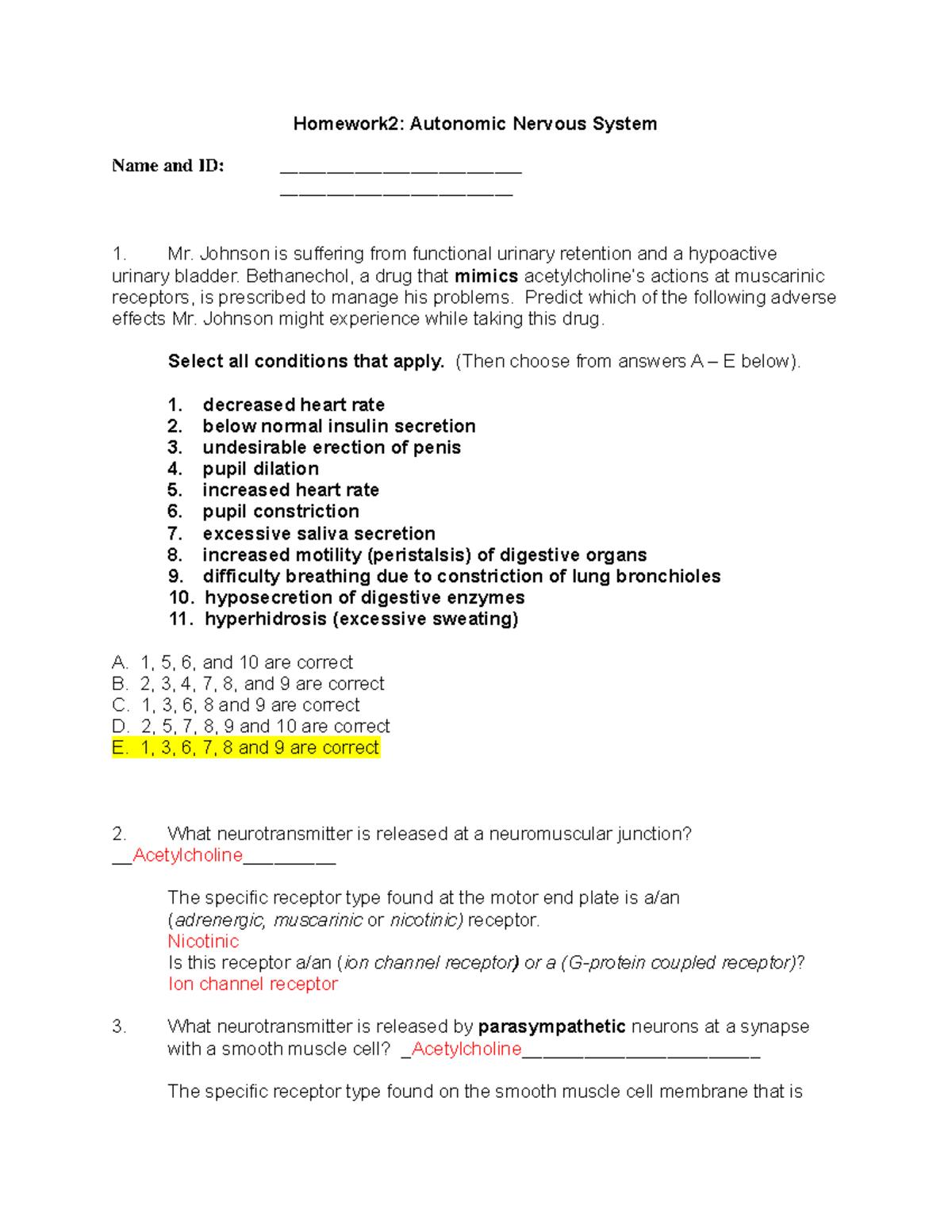 Homework 2- Autonomic Nervous System - BIO 365S - University of Texas ...