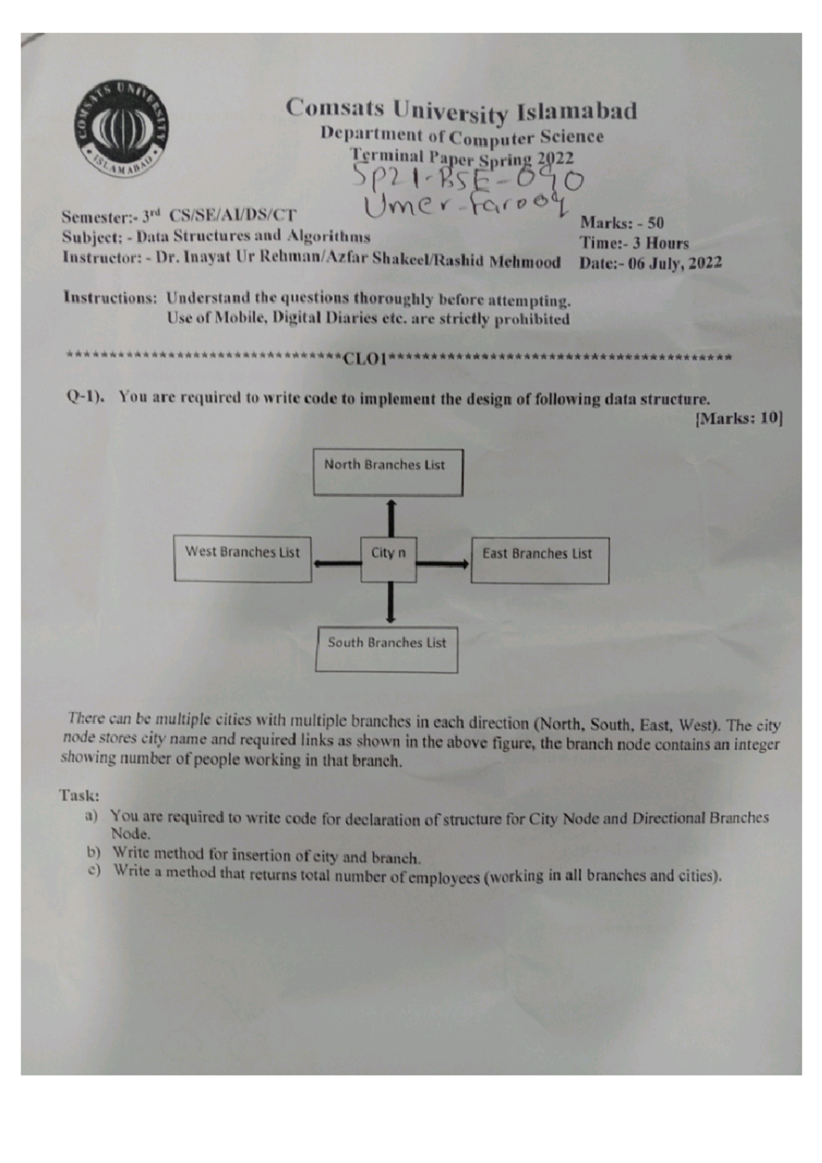 Terminal Examination Algorithms and Data Structures Studocu