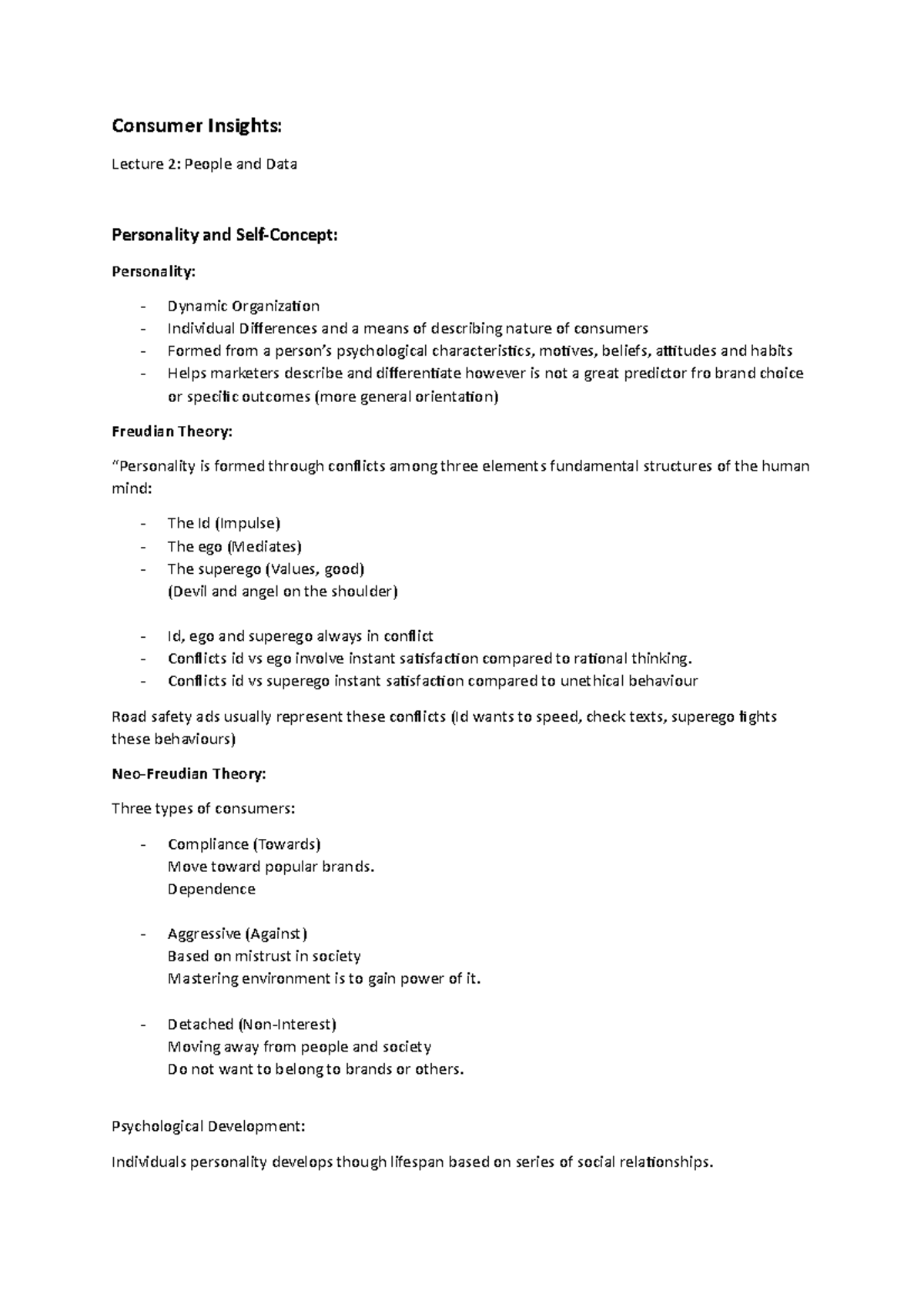 Lecture Notes People and Data - Consumer Insights: Lecture 2: People ...