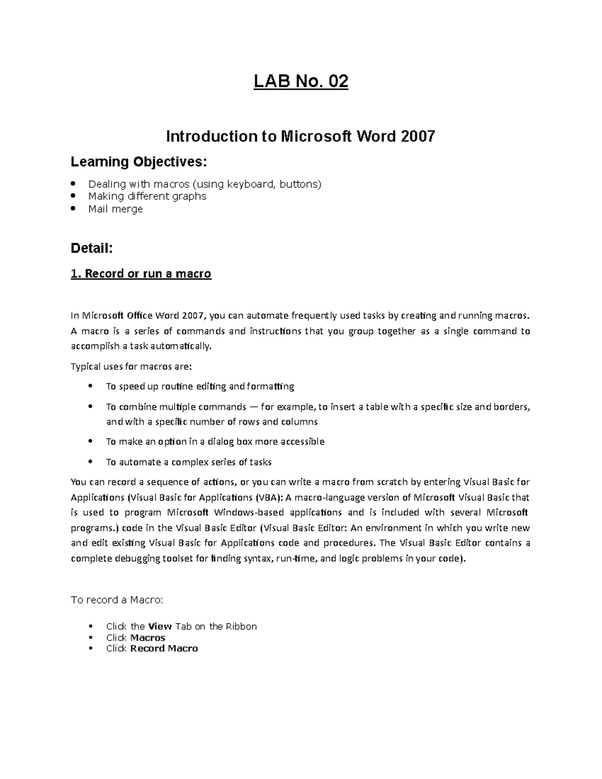 ITC LAB - 02 - Aaaaaaa - LAB No. 02 Introduction To Microsoft Word 2007 ...