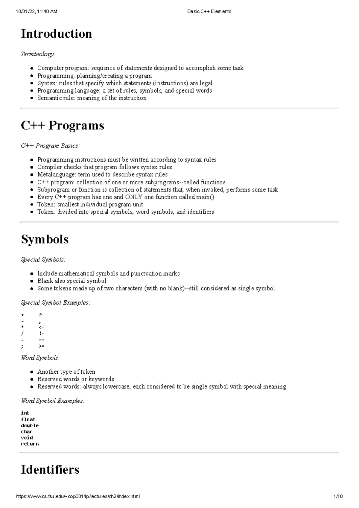Basic C++ Elements - no description about the course - Introduction ...