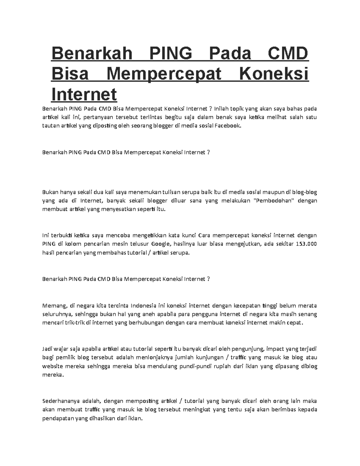 Benarkah PING Pada CMD Bisa Mempercepat Koneksi Internet - Benarkah