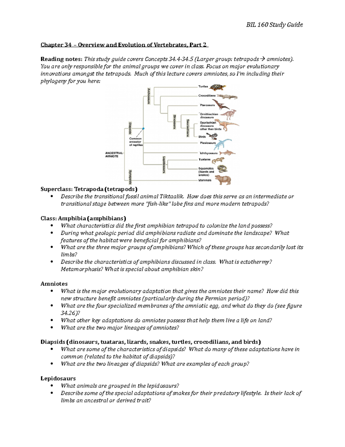 Study Guide 34b - Notes for Exams 1,2,3,4 and Final - BIL 160 Study ...