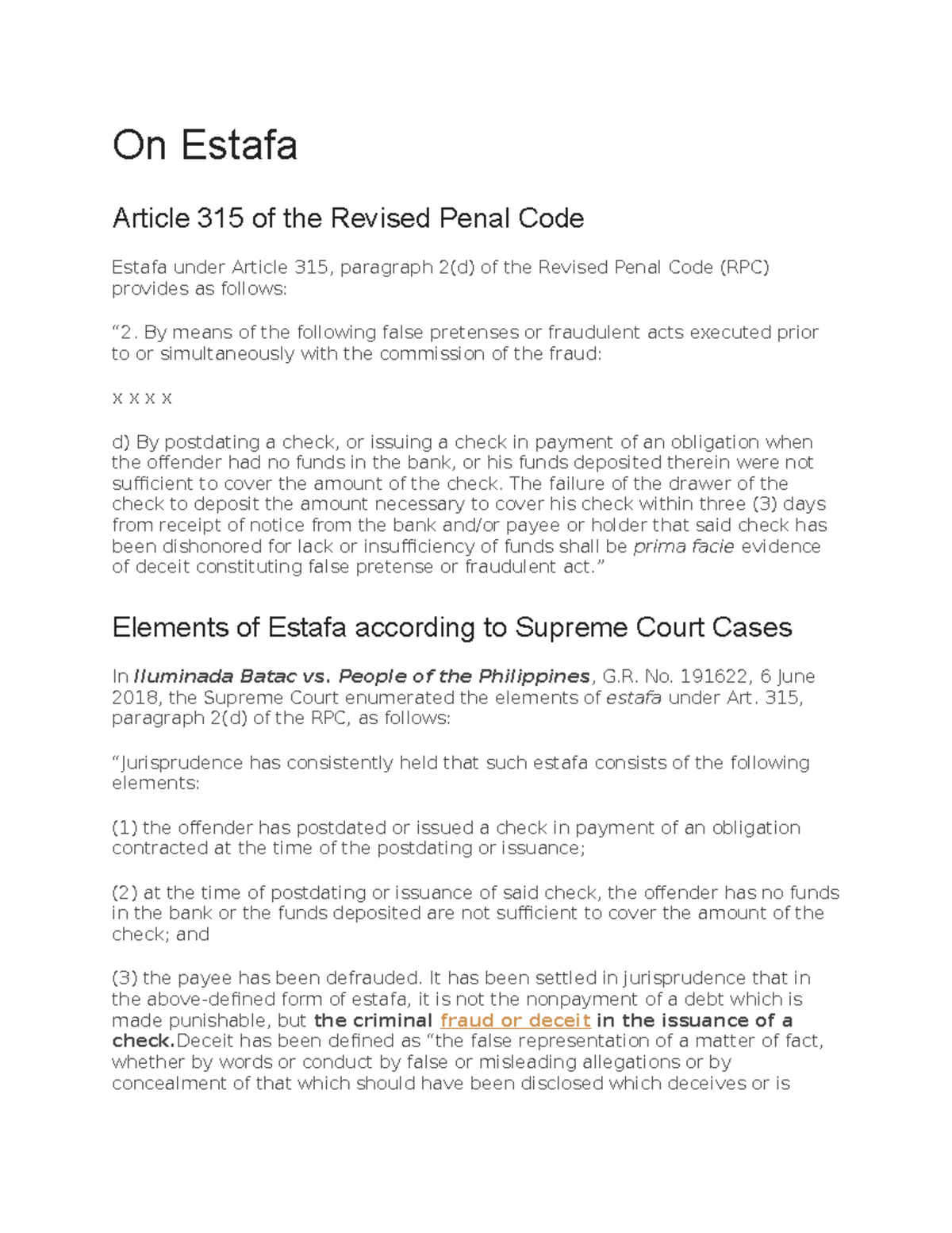 Estafa and BP 22 Copy law On Estafa Article 315 of the Revised