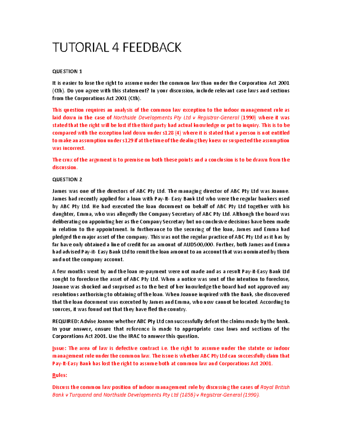 Tutorial Feedback Week 4 - TUTORIAL 4 FEEDBACK QUESTION 1 It is easier ...
