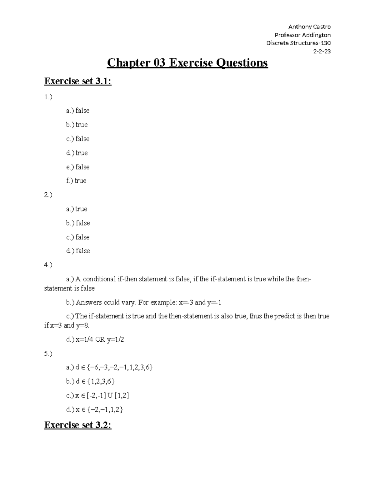Chapter 3 - homework given - Professor Addington Discrete Structures- 2 ...