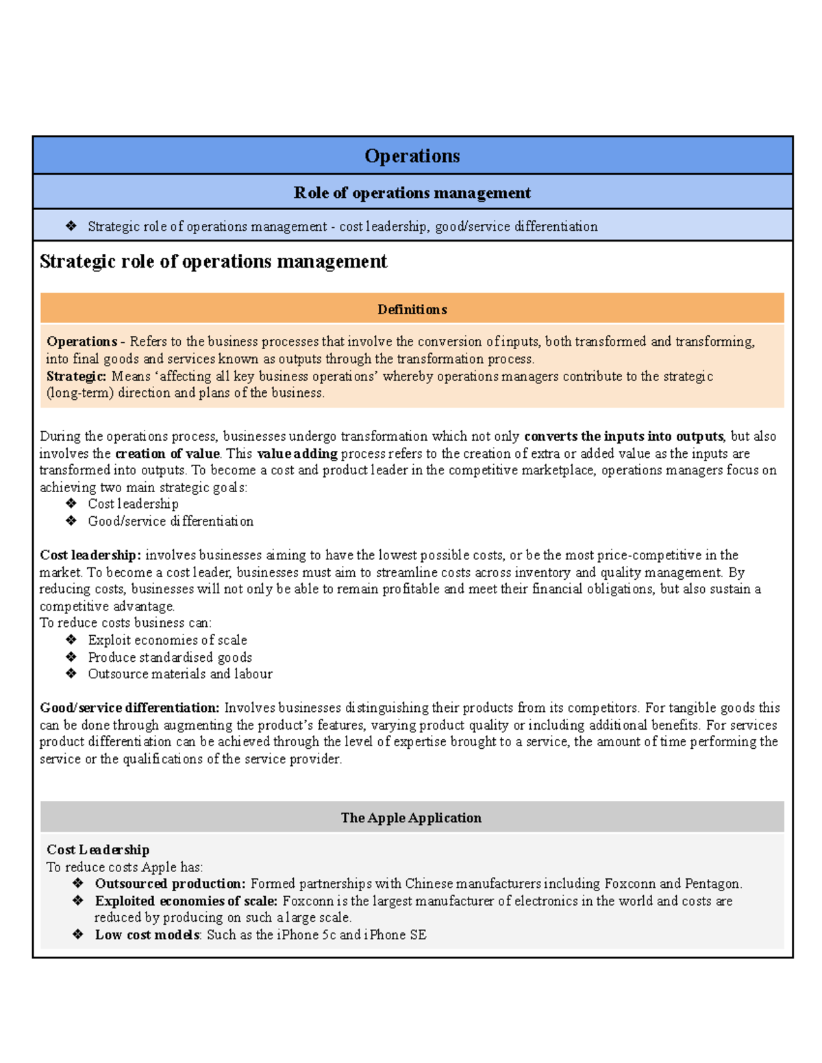 Operations Operations Role Of Operations Management Strategic Role Of 