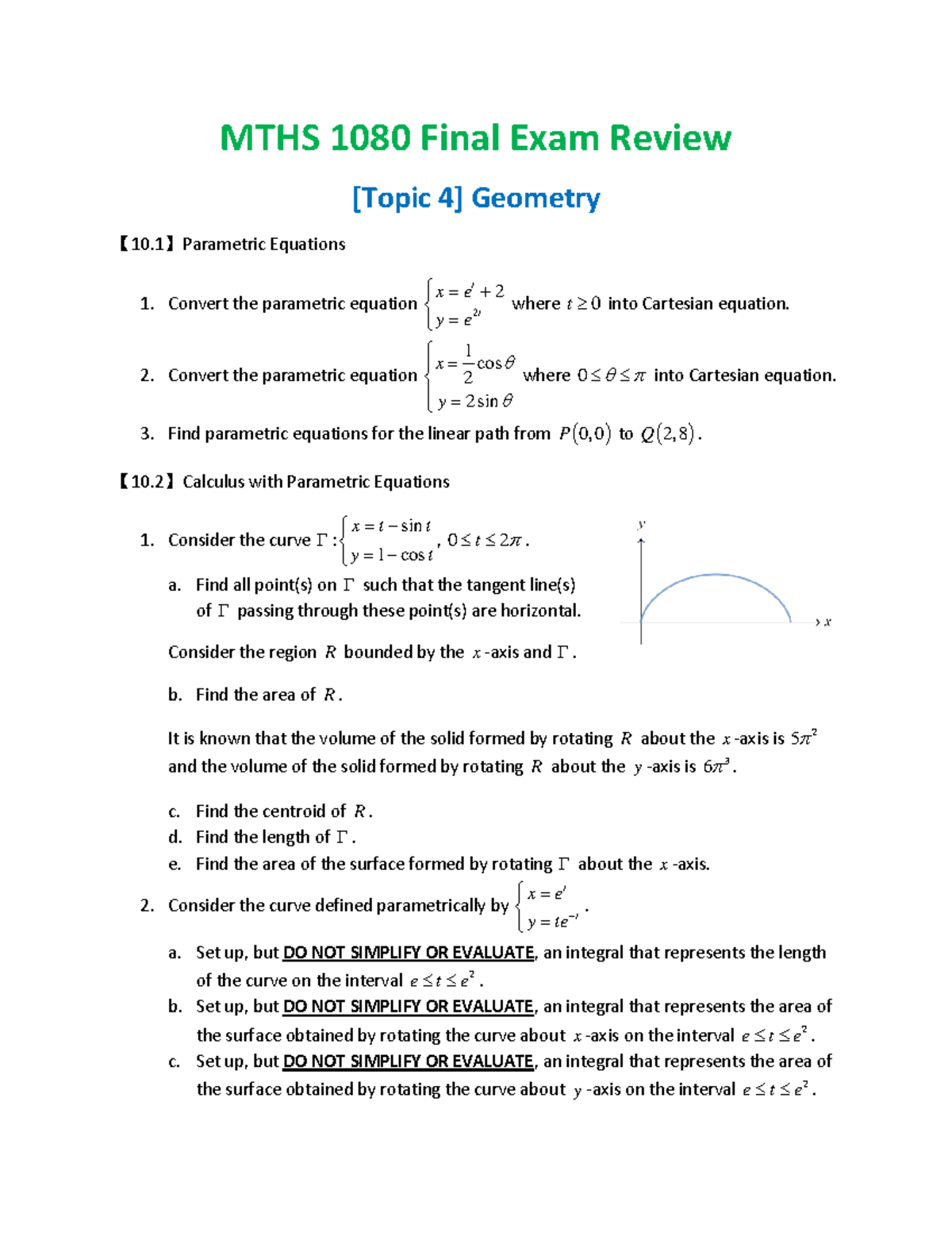 exam review - geometry and infinite series - MTHS 1080 Final Exam ...