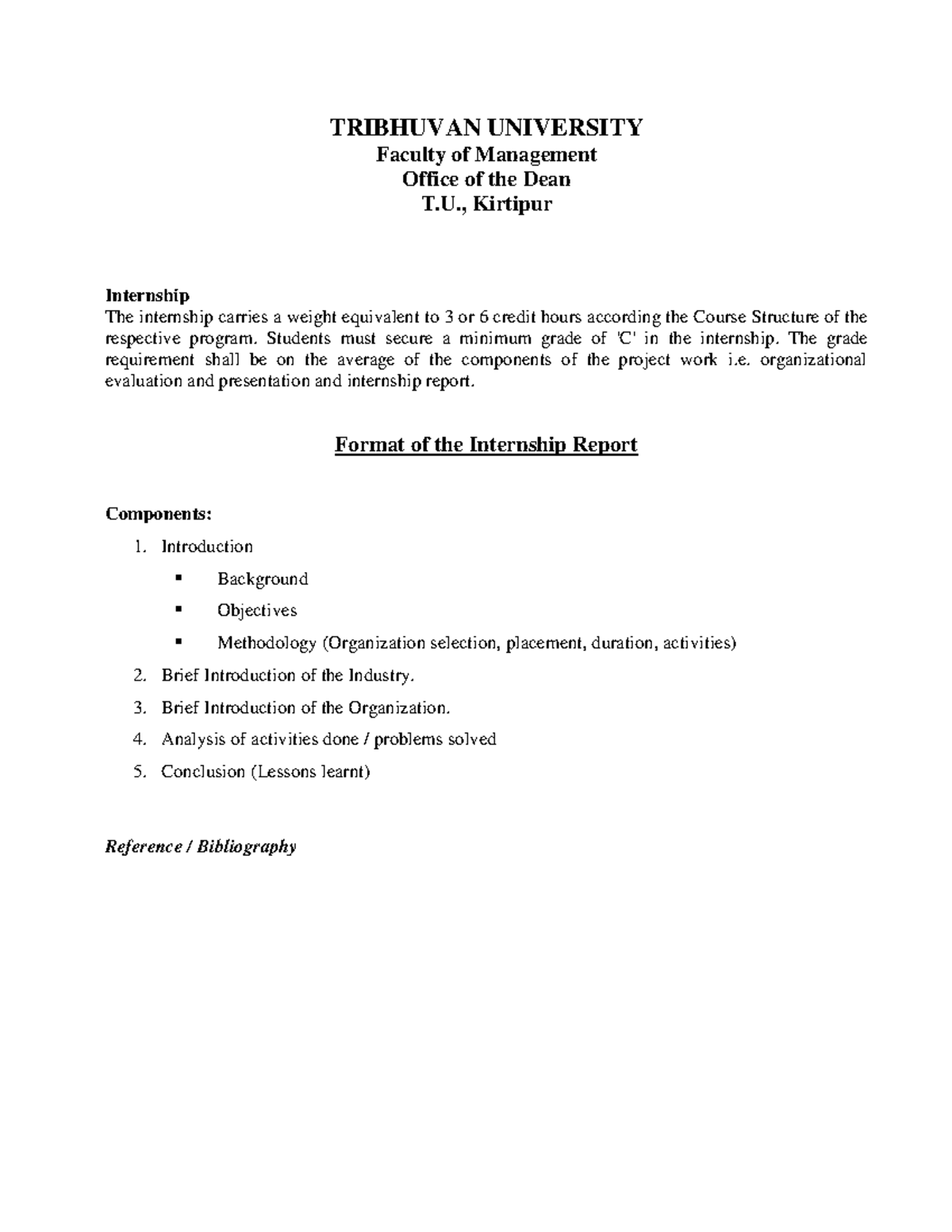 Format of Internship report for all programme 1 - TRIBHUVAN UNIVERSITY ...
