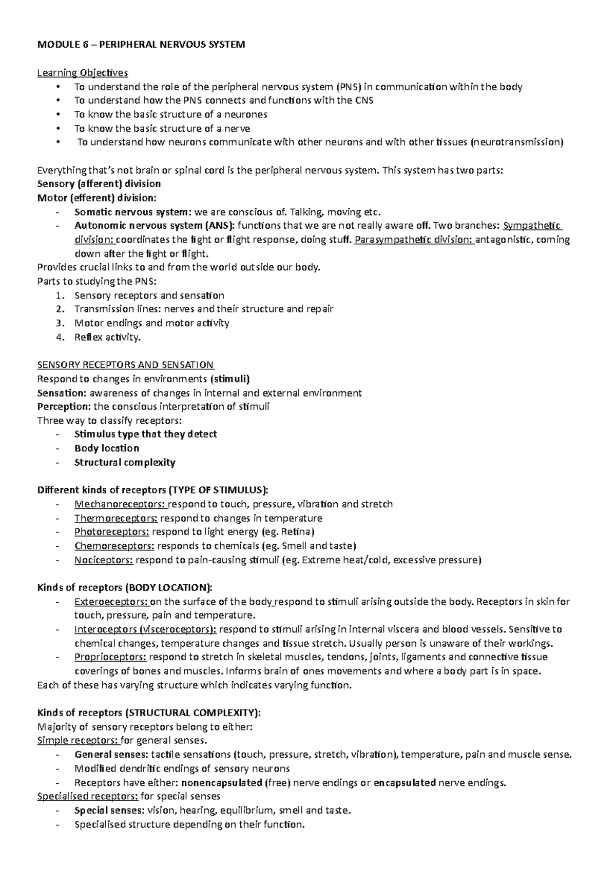 Module 6 peripheral nervous system - MODULE 6 – PERIPHERAL NERVOUS ...