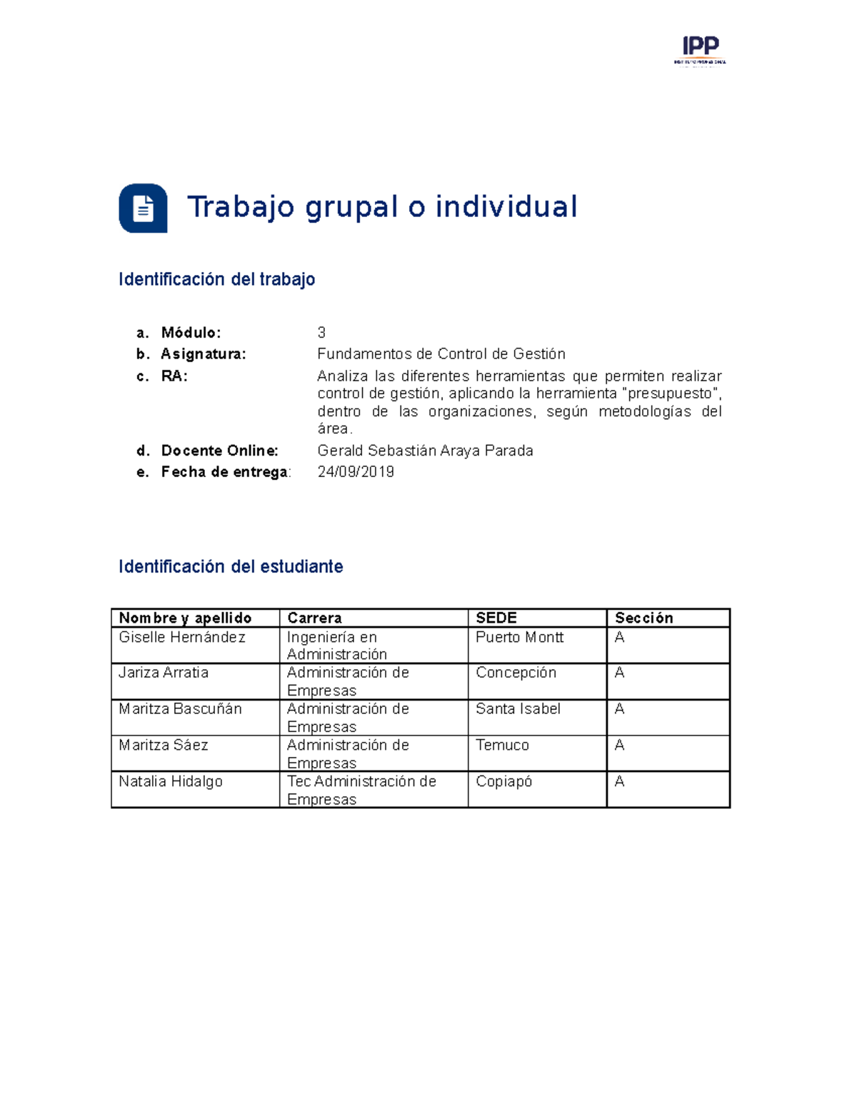 TGM3 Fundamentos De Control De Gestion - Trabajo Grupal O Individual ...