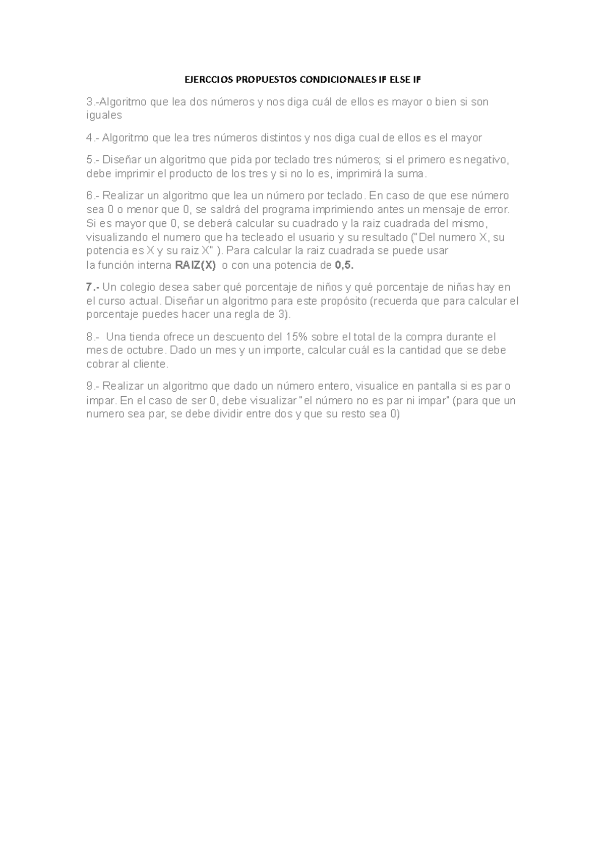 Semana 5: Estructuras condicionales simples y multiples: Ejercicios ...