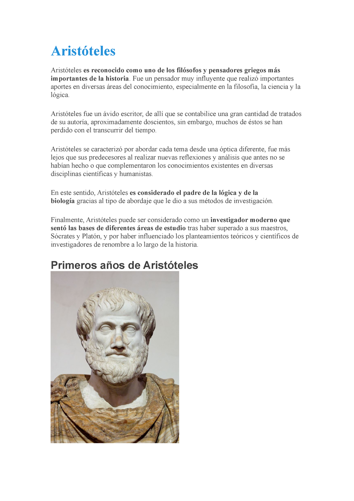 Aristóteles - Aristóteles Aristóteles es reconocido como uno de los  filósofos y pensadores griegos - Studocu
