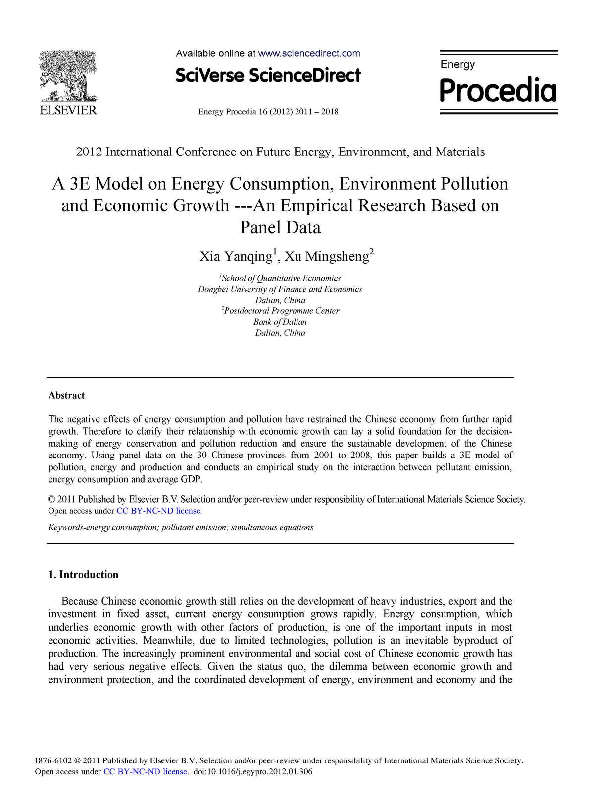 3e model for economics - Energy Procedia 16 (2012) 2011 – 2018 1876 ...