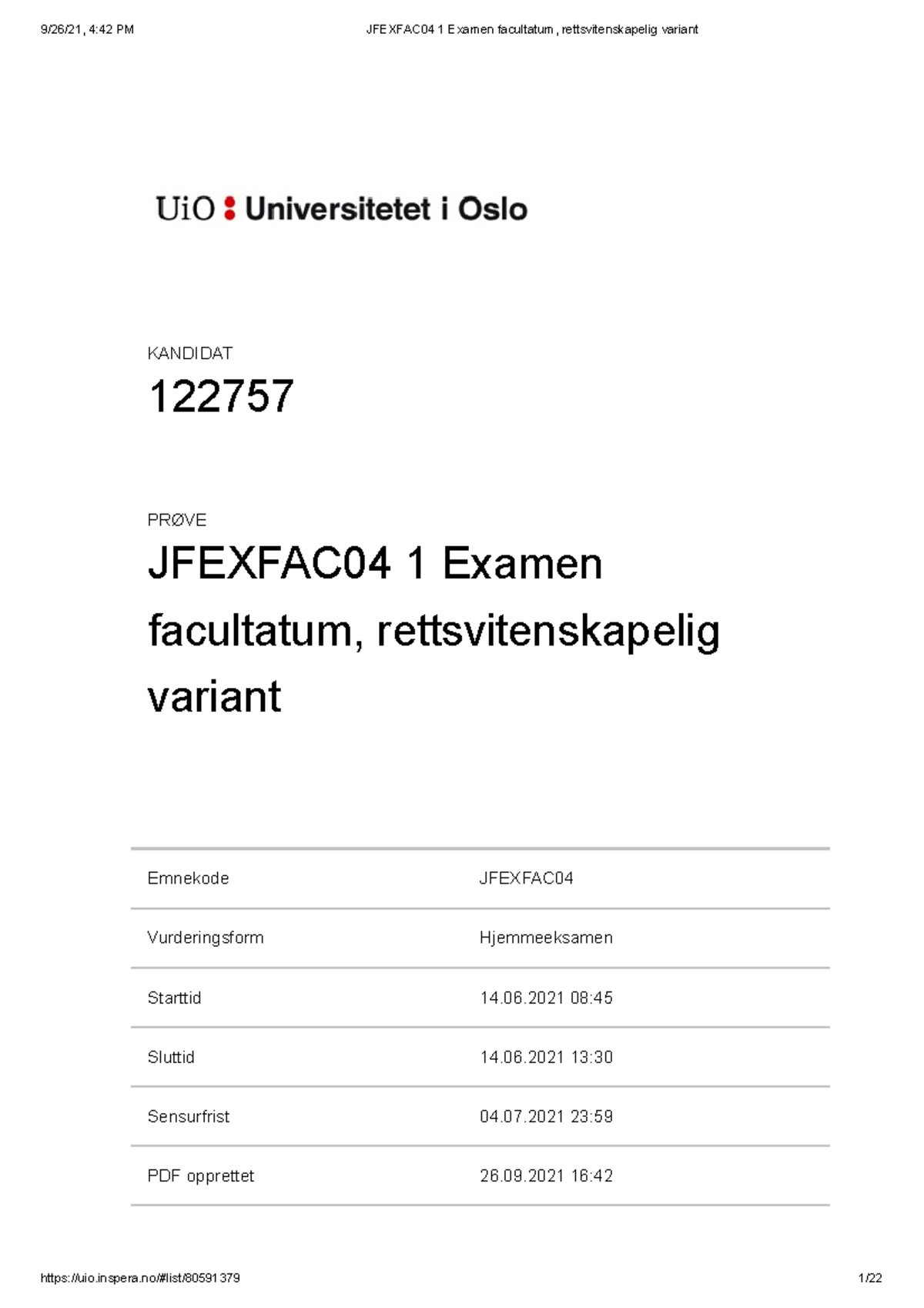 Eksamen - Exfac 04 V21 - Karakter B - Emnekode JFEXFAC Vurderingsform ...