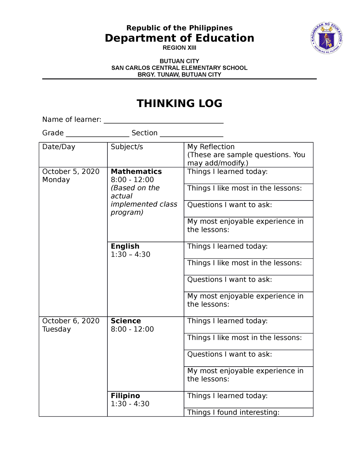 thinking-log-sample-template-professional-english-ubian-studocu