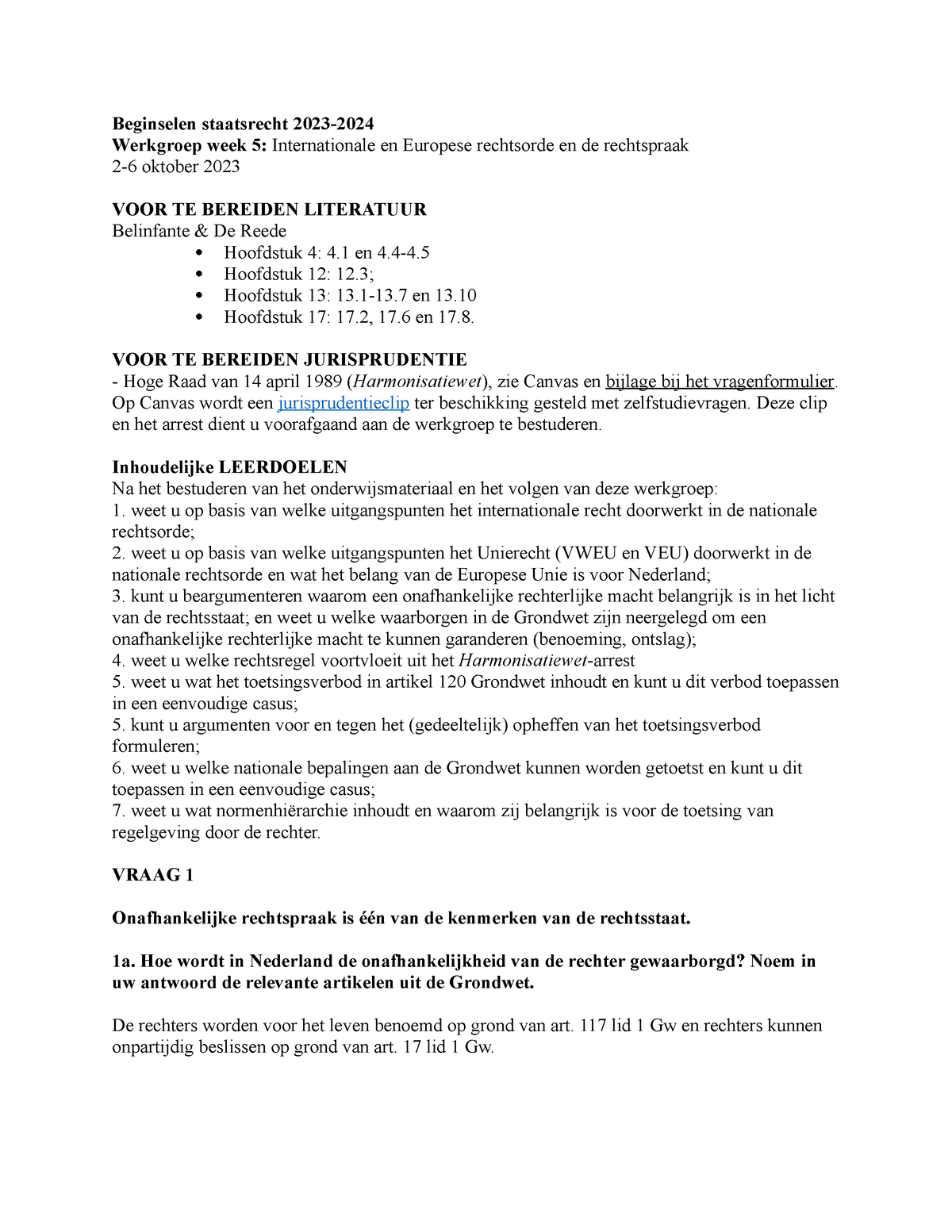 Week 5 Voorbereidingsvragen 20232024 Beginselen staatsrecht 2023