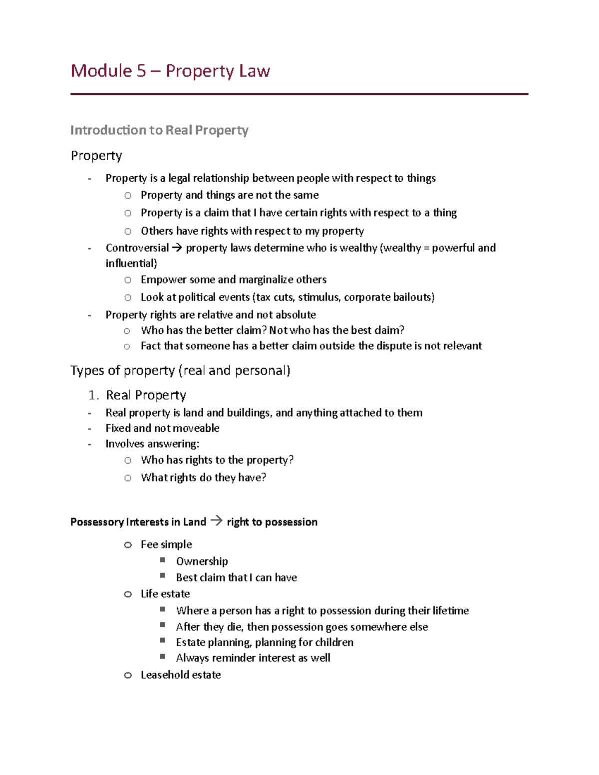 Module 5 Property Law Lecture - Module 5 – Property Law Introduction To ...