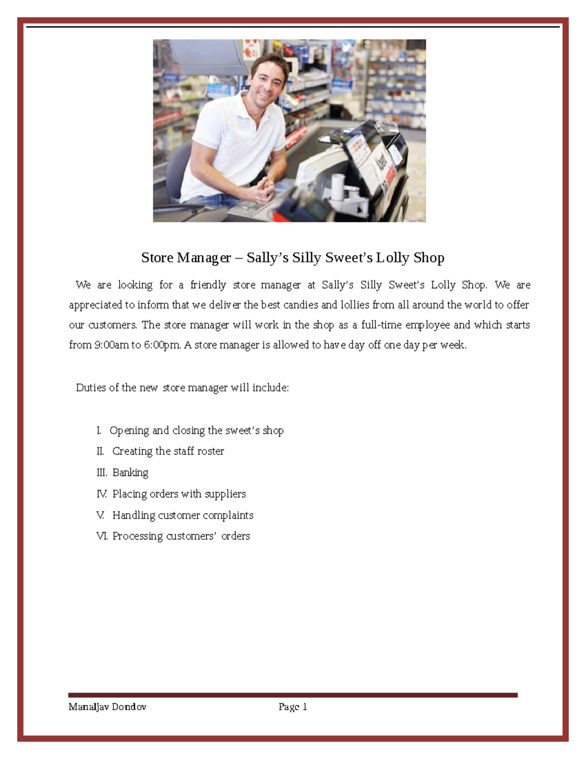 Sally s Silly Sweets job advertisemen Store Manager Sally’s Silly