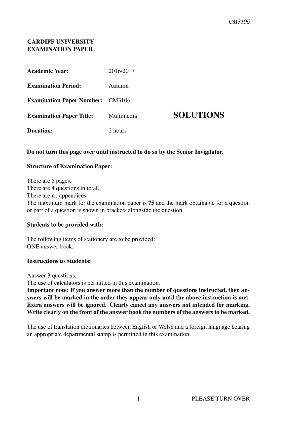 Exam 2017, questions CARDIFF UNIVERSITY EXAMINATION PAPER Academic