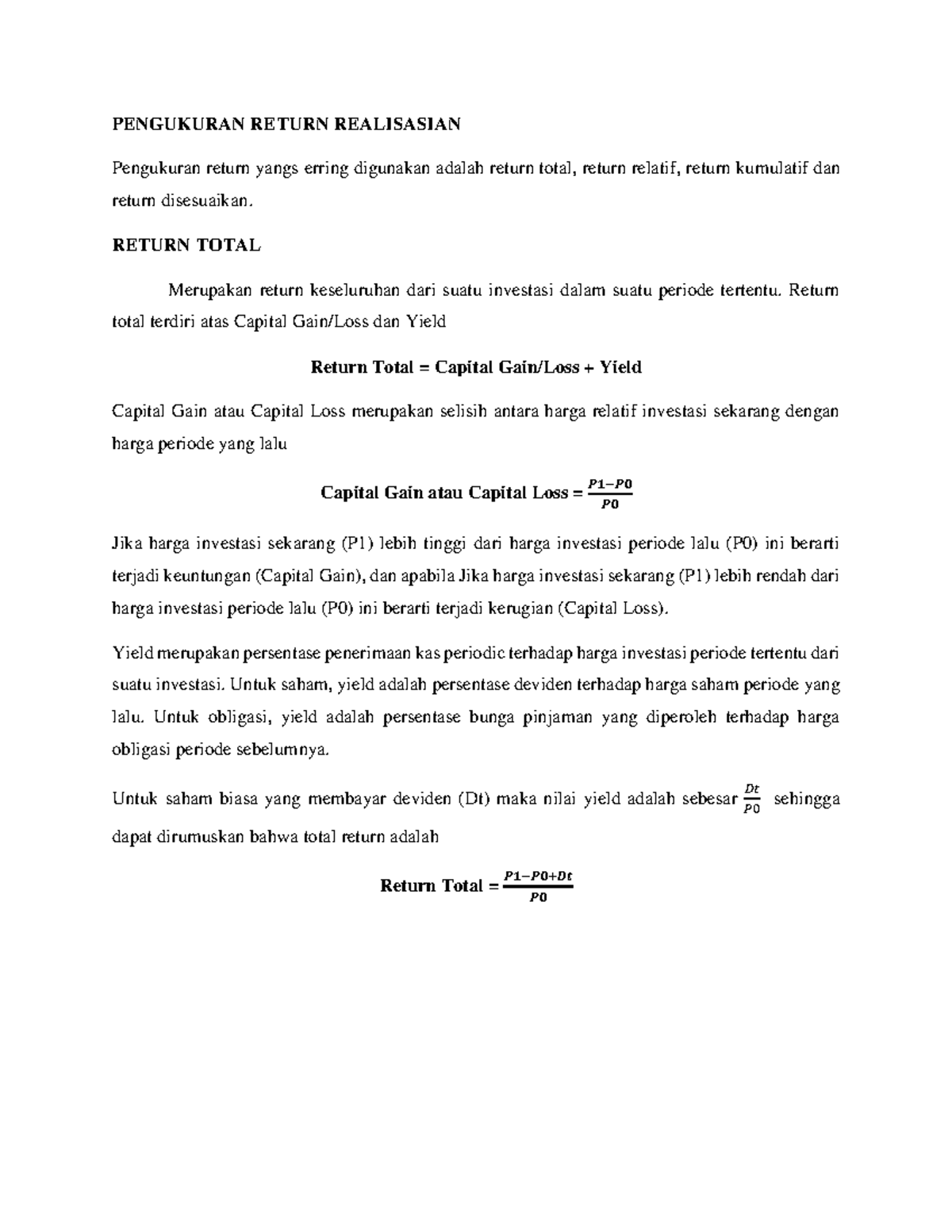 Resume Return and Risk 3 - PENGUKURAN RETURN REALISASIAN Pengukuran ...