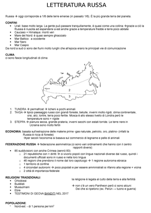 Letteratura Russa 1 - programma completo lezione per lezione, sistemato con  le registrazioni - Studocu