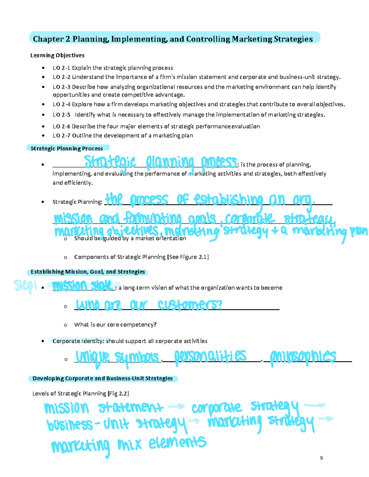 Chapter 2 Notes - Chapter 2 Planning, Implementing, and Controlling ...