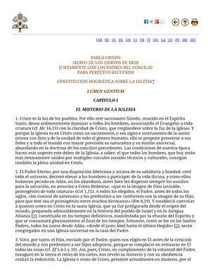 Lumen Gentium - Para consultas informativas sobre religión católica - [AR -  BE - CS - DE - EN - ES - - Studocu