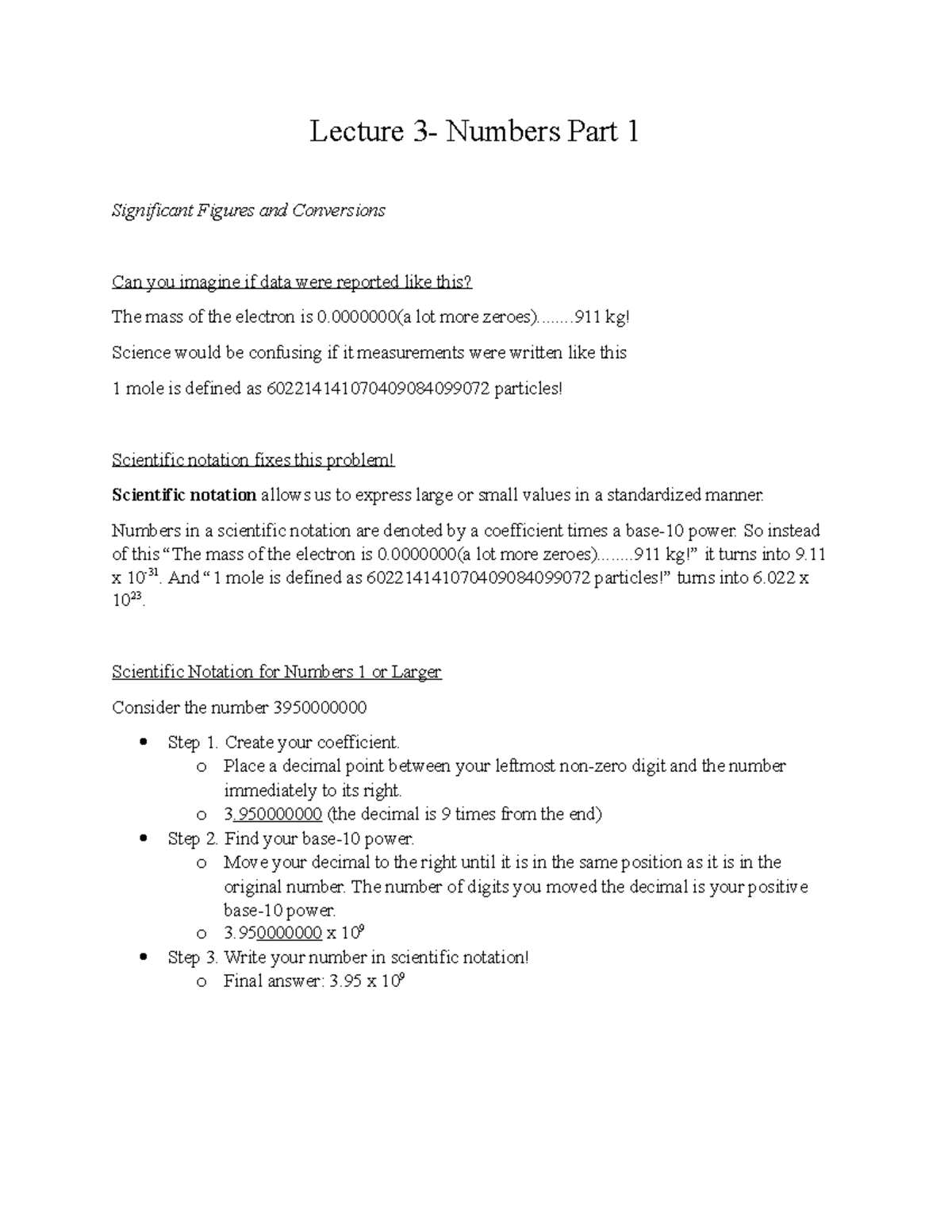 Lecture 3 Notes CHM1025 (Intro to Chemistry) University of Florida