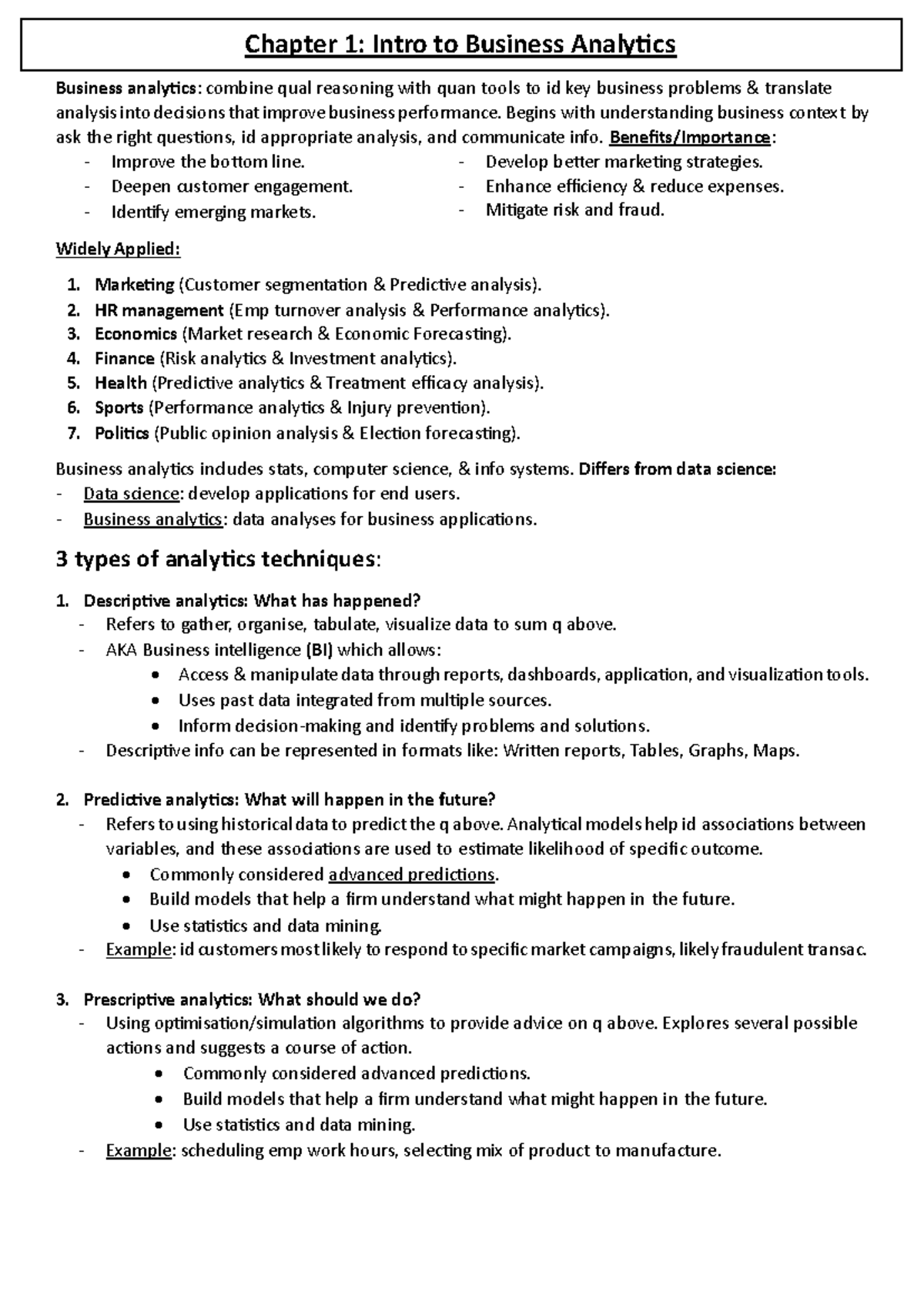 Chapter 1 -16 - exam theory notes - Chapter 1: Intro to Business ...