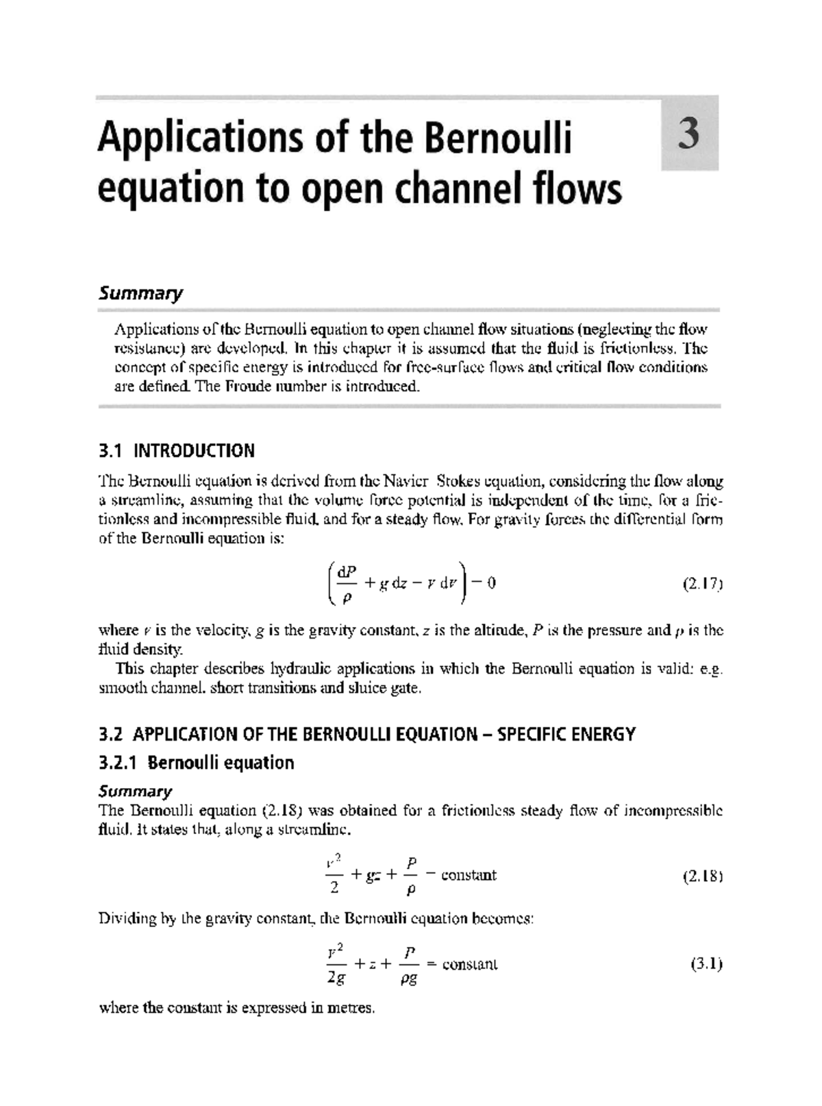 3. Bernoulli equation to open channel flows 21-49 - Applications of the ...